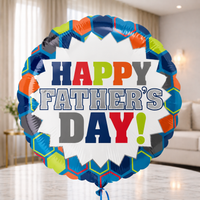 Round foil balloon with a colourful diamond border, printed Happy Father's Day