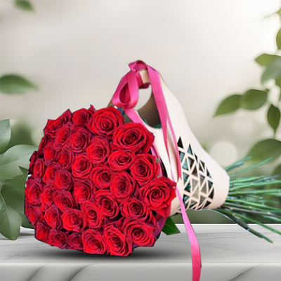 Lovely Red Roses Fresh Flower Hand Bouquet Cream HolderWrapper