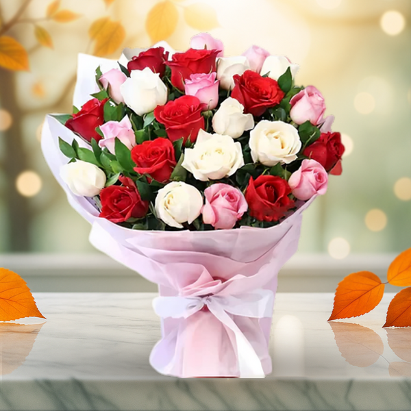 Mixed Love Roses Fresh Flower Hand Bouquet