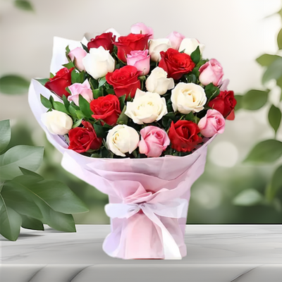 Mixed Love Roses Fresh Flower Hand Bouquet