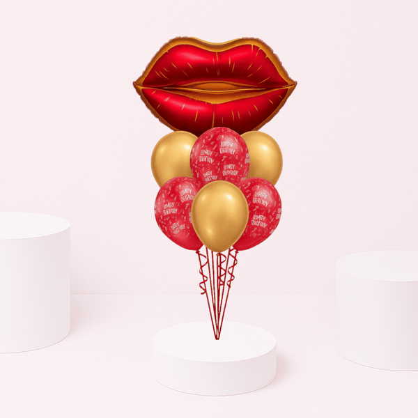 LIPS SANGRIA SATIN RED HAPPY BIRTHDAY BALLOON BOUQUET