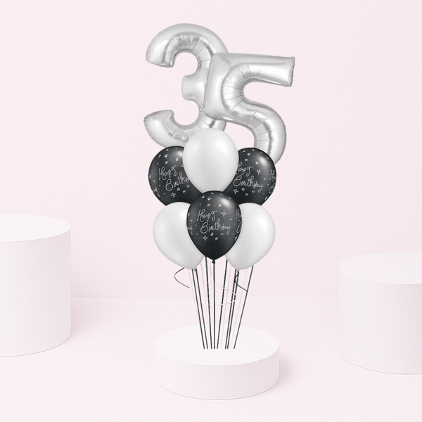 BLACK BDAY SPARKLES, SILVER ANY NUMBER BALLOONS