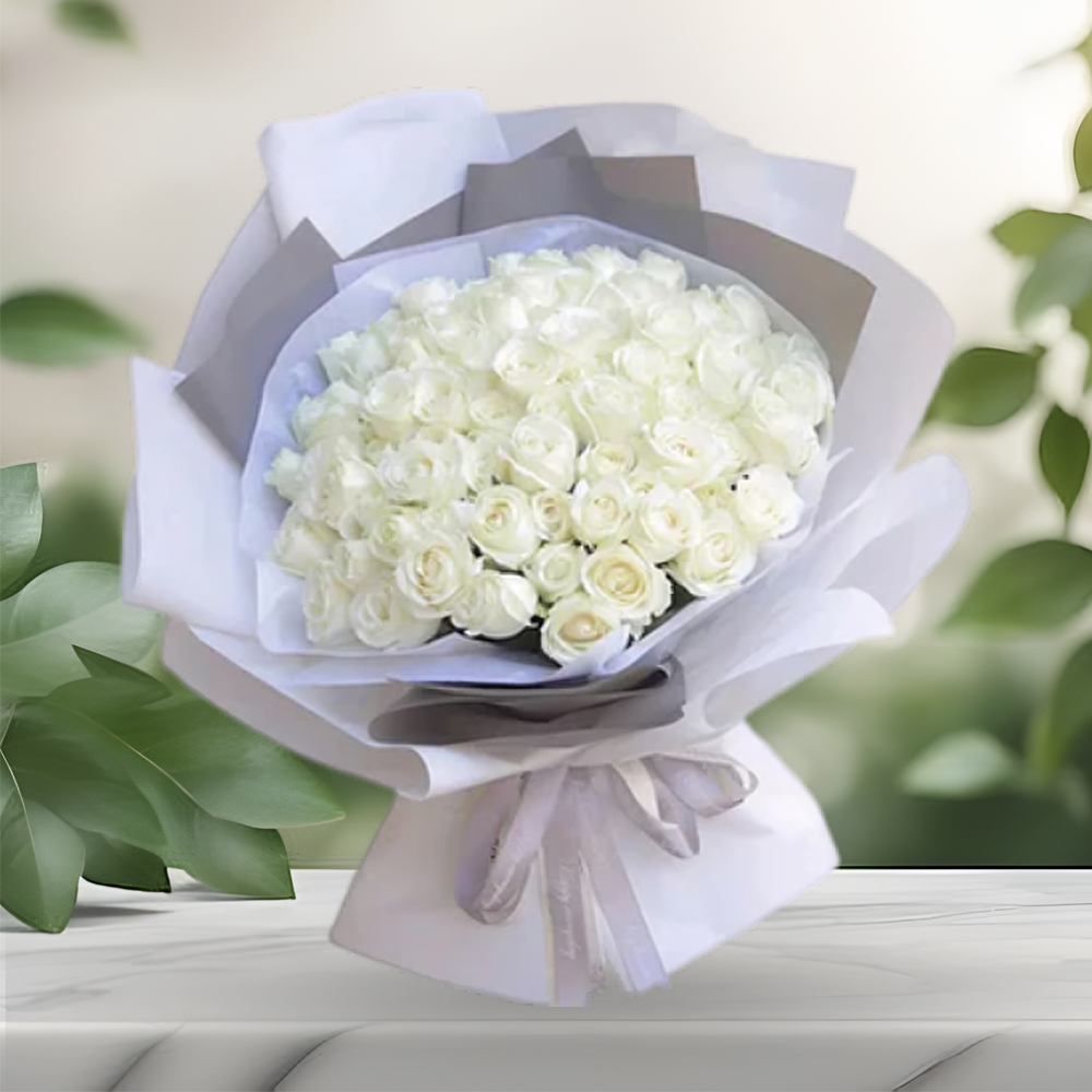 Pure Love White  Roses Fresh Flower Hand Bouquet