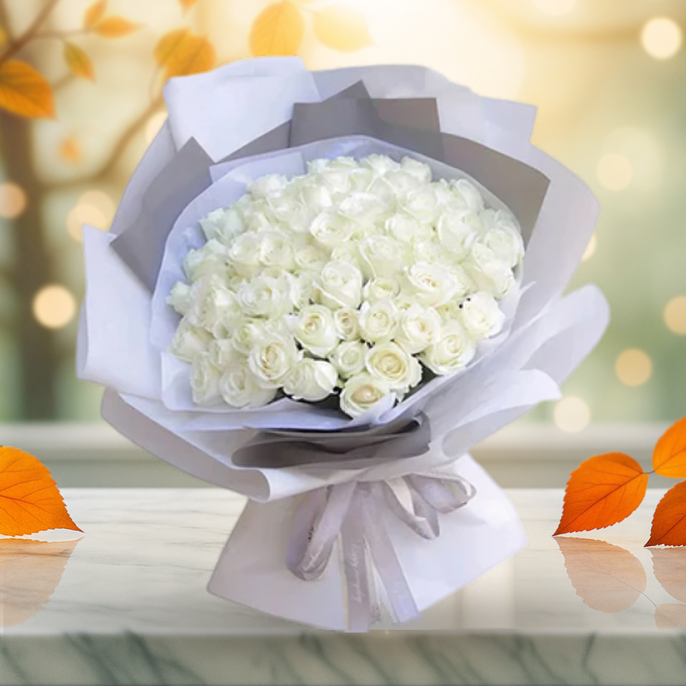 Pure Love White  Roses Fresh Flower Hand Bouquet