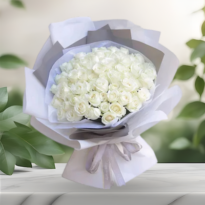 Pure Love White  Roses Fresh Flower Hand Bouquet