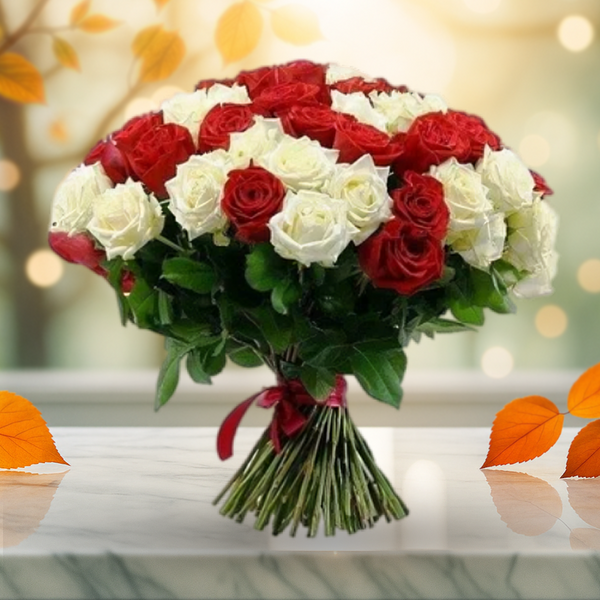 Red and White Roses Big Bouquet