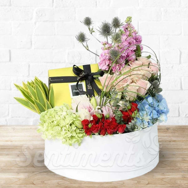 All Occasion Mixed Fresh Flower Arrangement with Patchi Chocolate