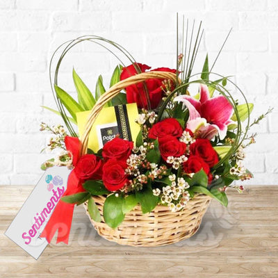 Basket of Blooms Mixed Fresh Flower Arrangement with Patchi Chocolate