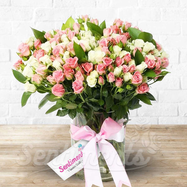 Girl Power MiniRoses on a Glass Vase