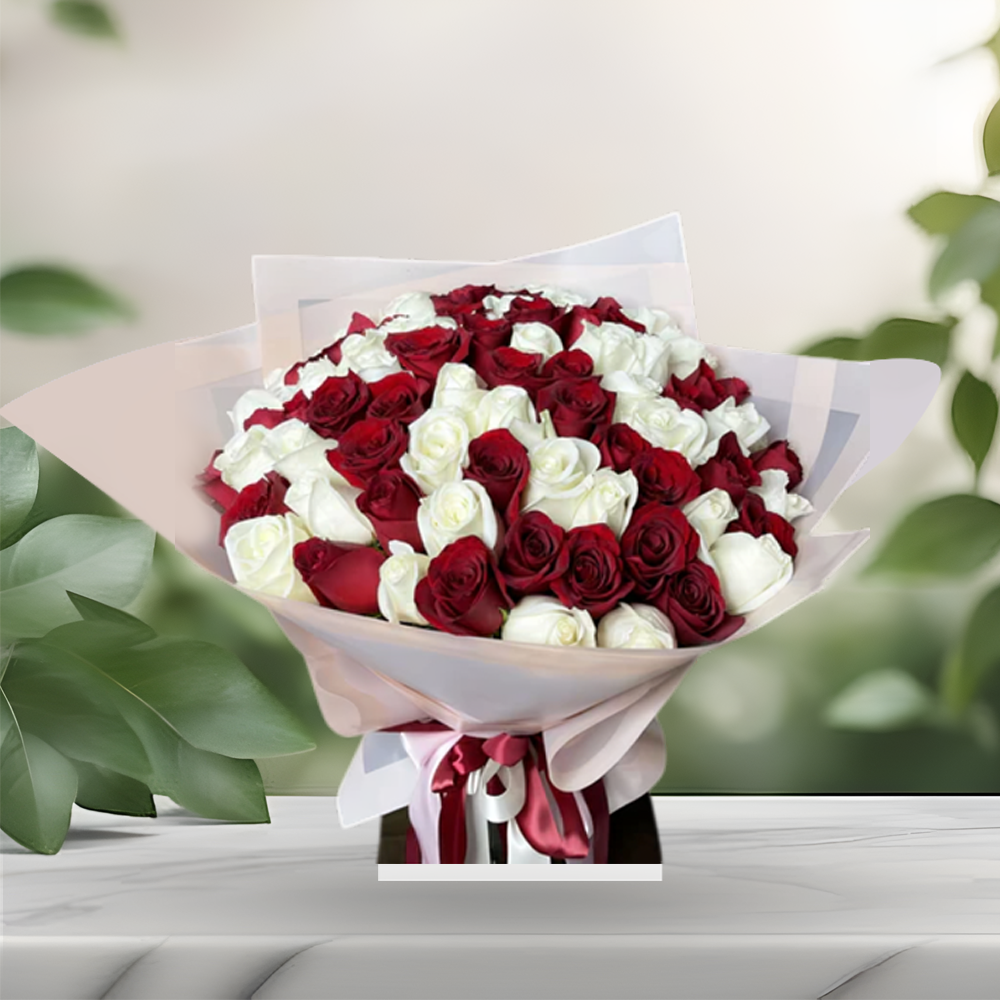 Serendipity Love Red & White Roses Fresh Flower Hand Bouquet