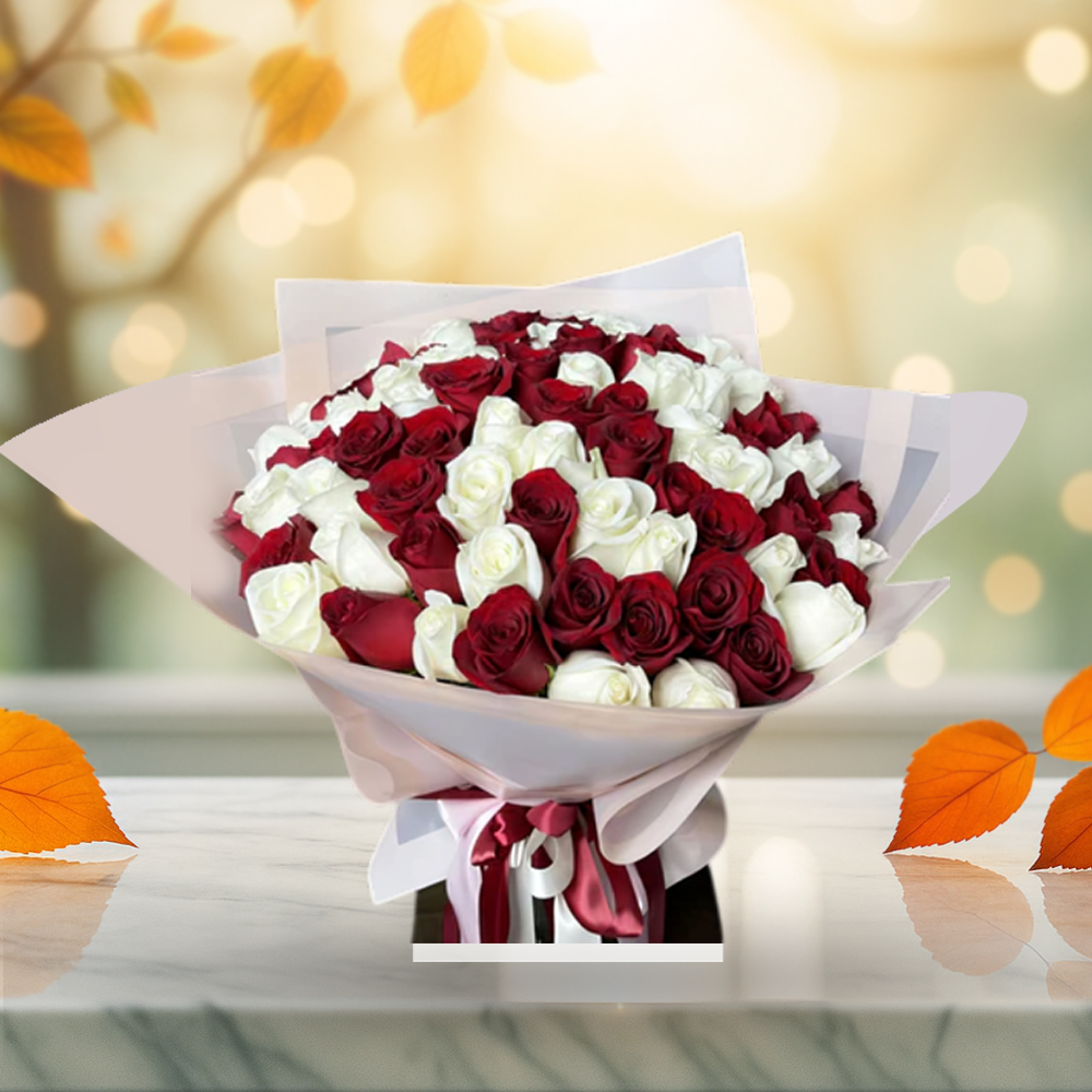 Serendipity Love Red & White Roses Fresh Flower Hand Bouquet