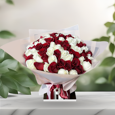 Serendipity Love Red & White Roses Fresh Flower Hand Bouquet