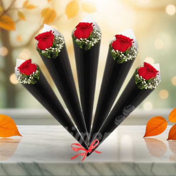 Single Red Rose With Gypsophila - Set Of 5 / 15 / 30 / 100