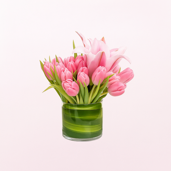 Classy Pink Tulip Glass Arrangement  PRE-ORDER 1DAY In Advance