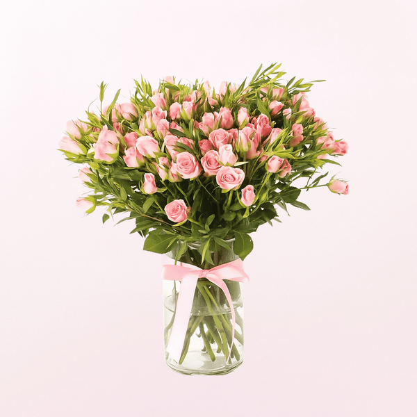 Pinkie Pie  MiniRoses on a Glass Vase
