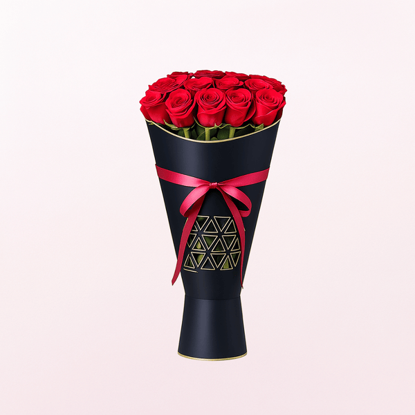 Lovely Red Roses Fresh Flower Hand Bouquet with Black HolderWrapper