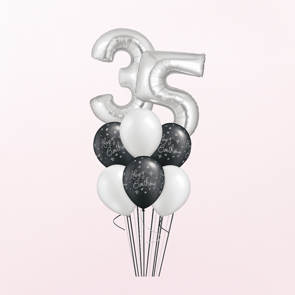 BLACK BDAY SPARKLES,SILVER ANY NUMBER BALLOONS