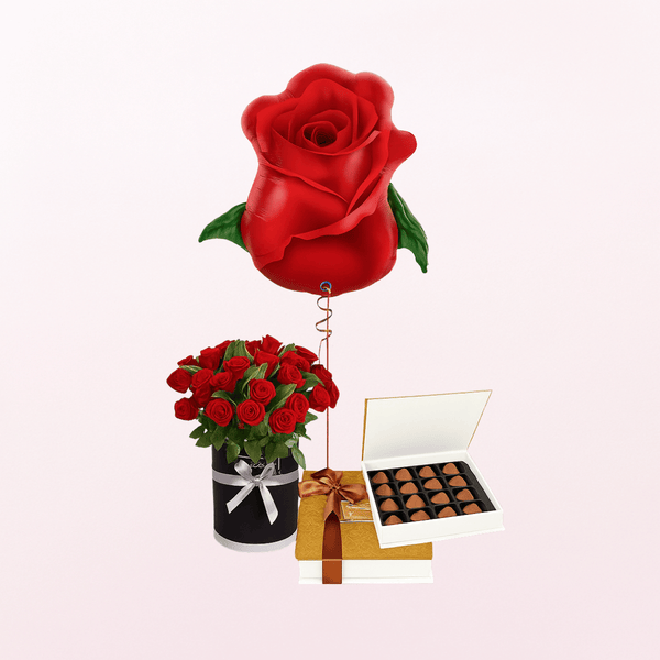 24 Red Roses Bud Choco Combo - 3 in 1