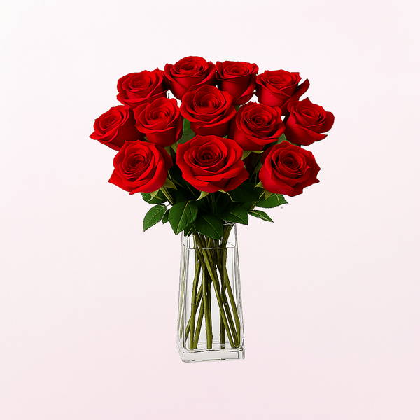 12 Stunning Roses in Vase