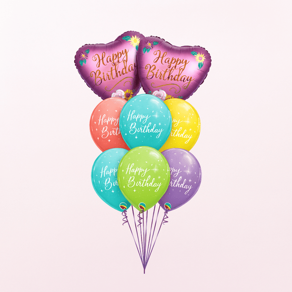 BIRTHDAY SATIN HEARTS BIRTHDAY ELEGANT SPARKLE BALLOON BOUQUET