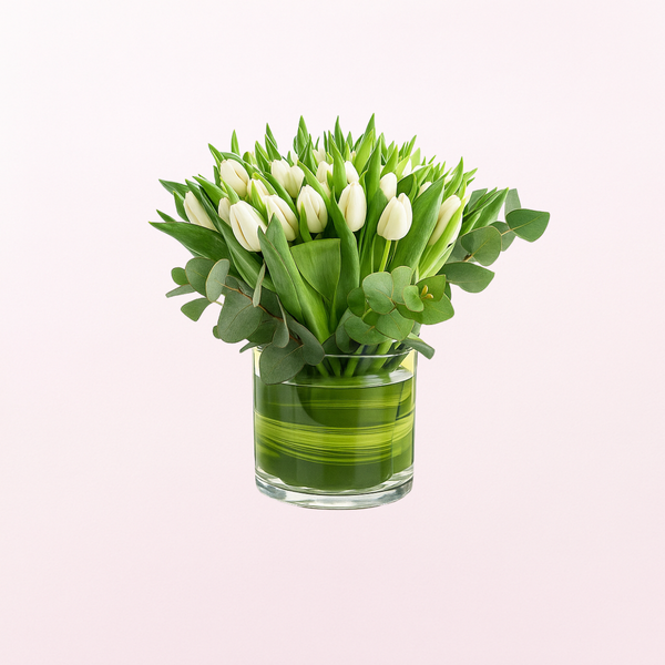 Clarity White Tulip Glass Arrangement  PRE-ORDER 1DAY In Advance