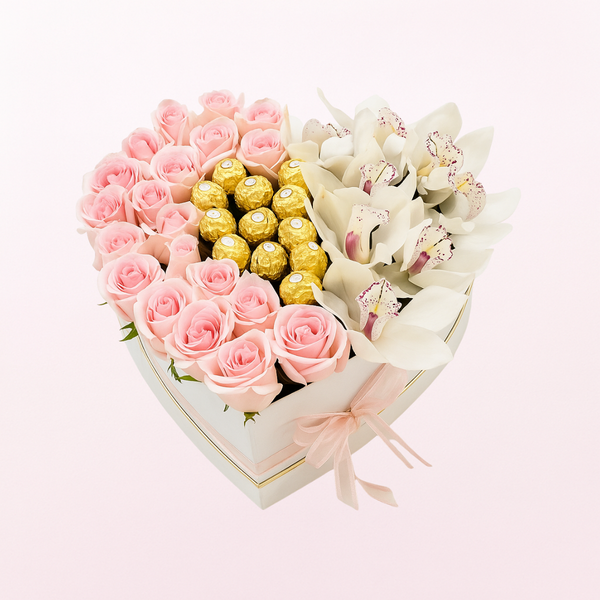 Pink Heart Love Choco & Flower Arrangements