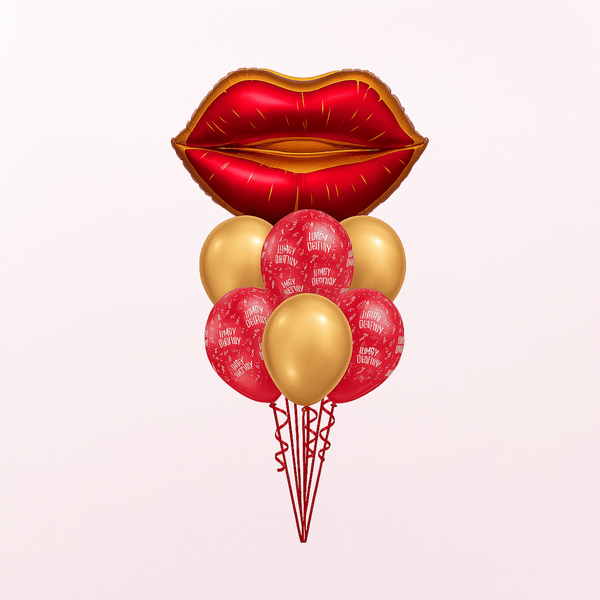 LIPS SANGRIA SATIN RED HAPPY BIRTHDAY BALLOON BOUQUET