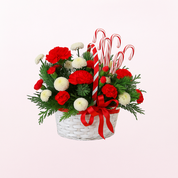 Christmas Greetings Fresh Flower Basket Arrangement