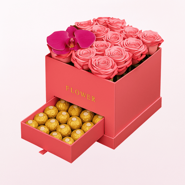 25 Purple Fresh Roses Arrangement with Ferrero Chocolate