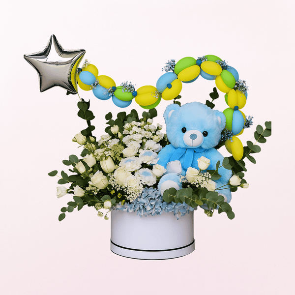 Twinkle Star Baby Boy Blue Teddy Flower Balloon Arrangement