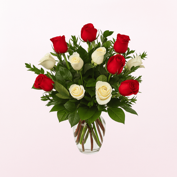 Love You 12 Red& White Roses