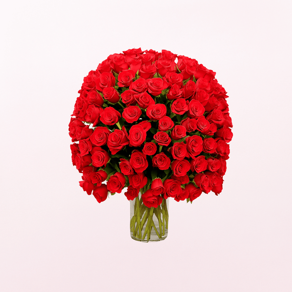Love Red Roses on a Glass Vase