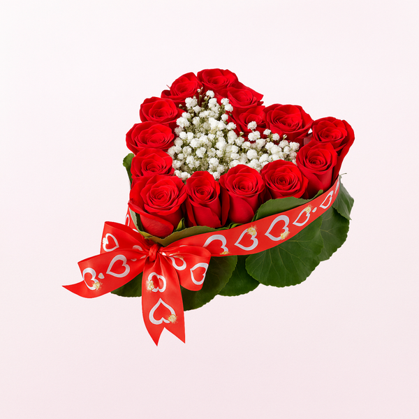 Angels Sent Red Roses Heart Box Flower Arrangement - 15Roses