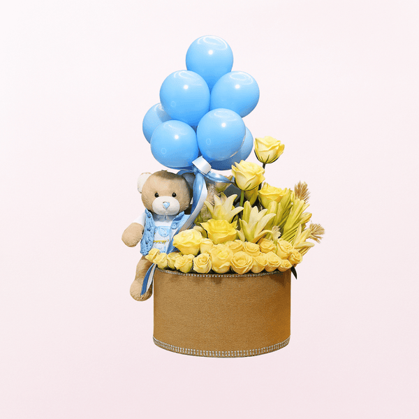 Flying Like Baby Boy / Girl Teddy Flower Balloon Arrangement