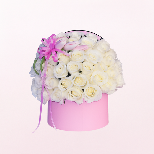 Tulip and  White Roses Flowers Arrangement  PRE-ORDER 1DAY In Advance