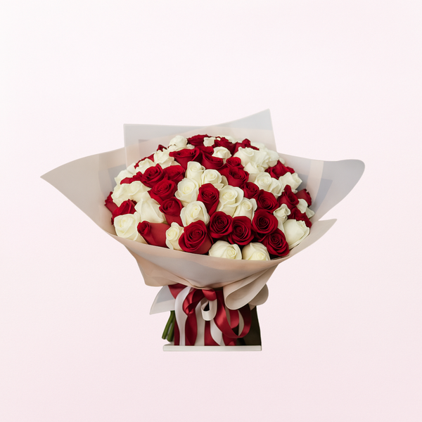 Serendipity Love Red & White Roses Fresh Flower Hand Bouquet