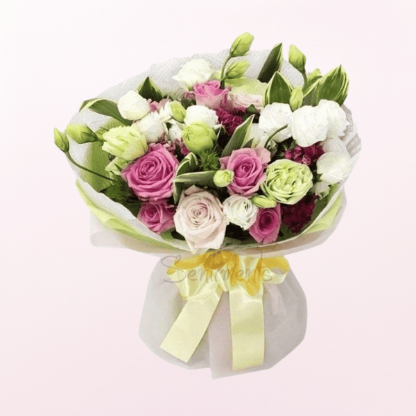 Hand tied bouquet in classic white pink shade
