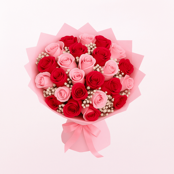 Love & Romance Pink & Red Roses Fresh Flower Hand Bouquet