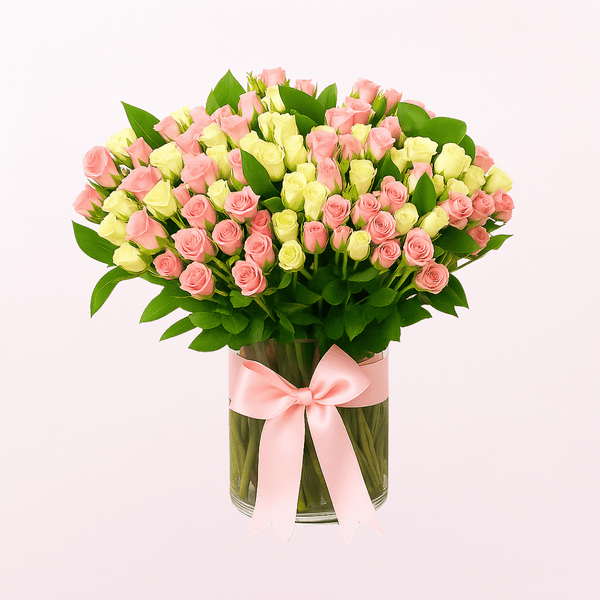 Girl Power MiniRoses on a Glass Vase