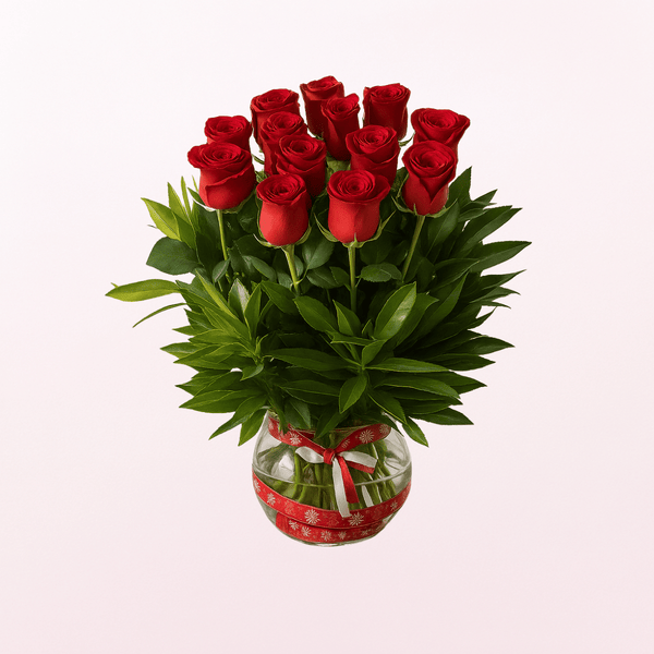 Valentine 11 Red Roses with Greenery