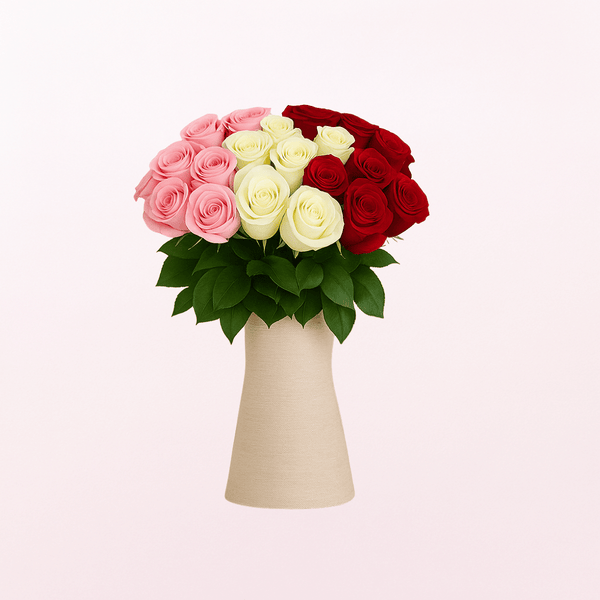 24 Tri-Color Roses Organic Bouquet