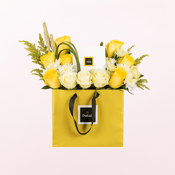 Bag of Sweetness and Roses Flower Arrangement with Patchi Chocolate