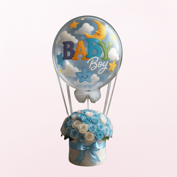 Baby Boy Blue Hot Air Inspire Fresh Flowers Arrangement