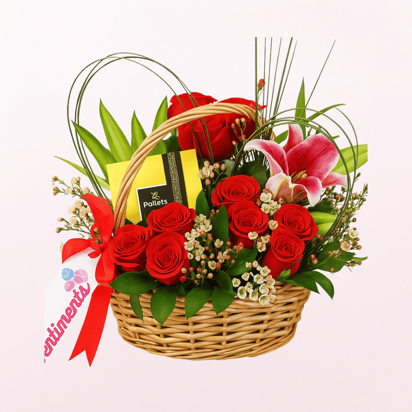 Basket of Blooms Mixed Fresh Flower Arrangement with Patchi Chocolate
