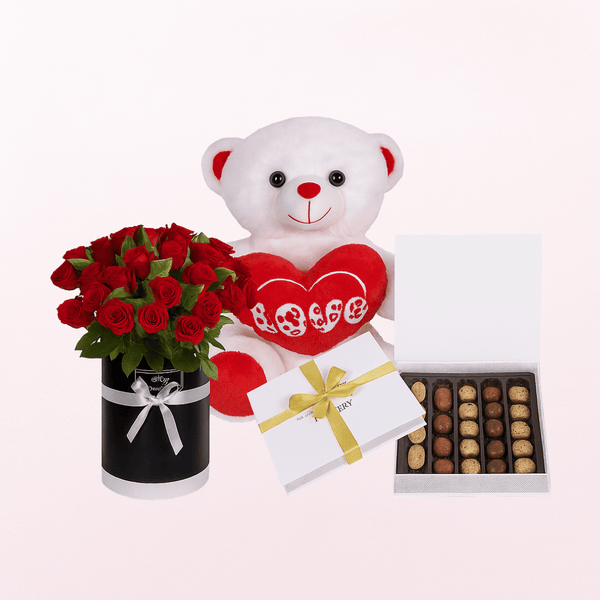 24Red Roses White Teddy Choco Love Combo - 3 in 1