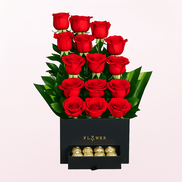 Red Roses Flowers Arrangement with Ferrero Chocolate