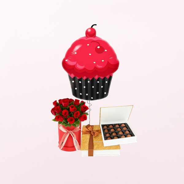 Love You Cupcake Red Roses Choco Combo - 3 in 1