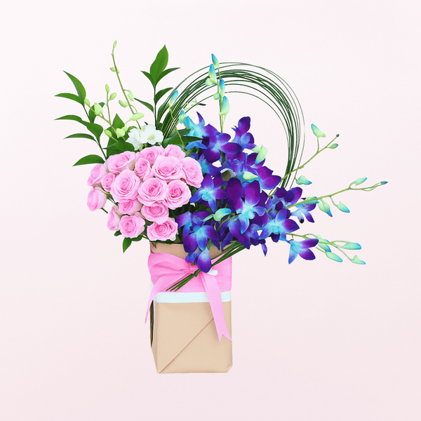 Purple Orchids Pink Roses Fresh Flowers Arrangements