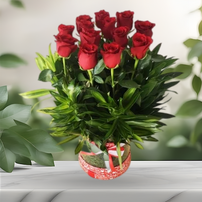 Valentine 11 Red Roses with Greenery