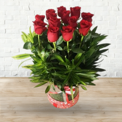 Valentine 11 Red Roses with Greenery